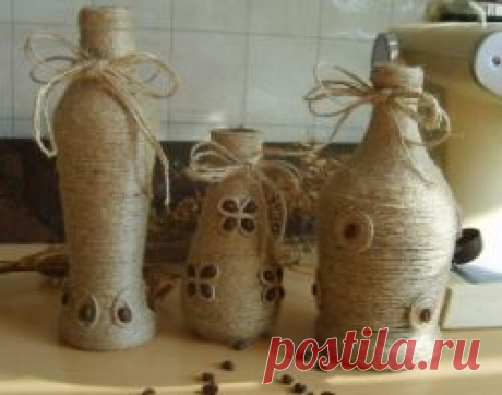 Декор бутылок шпагатом