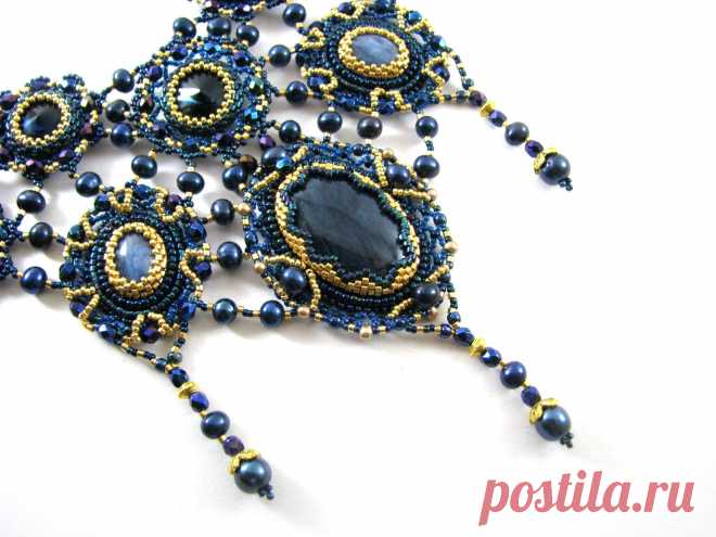 Колье и серьги "Ночное рандеву" | biser.info - всё о бисере и бисерном творчестве