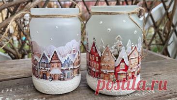 Делаю СКАЗОЧНО красивые ФОНАРИКИ-светильники из стеклянной БАНКИ - Новогодний ДЕКОР своими руками | Рукодельная Лавка Ольги Суховой | Дзен