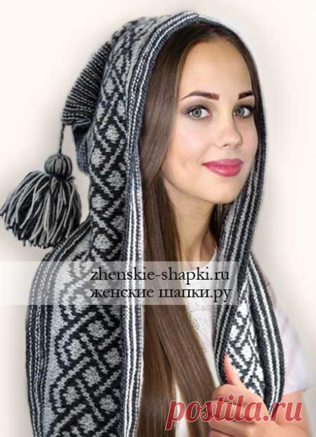 Описание шапки капюшона спицами (2019) - схема капюшона