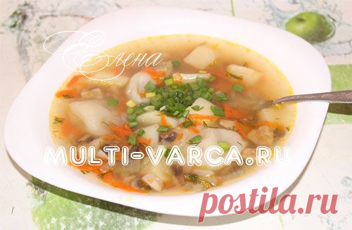 Суп с пельменями, картошкой и грибами в мультиварке