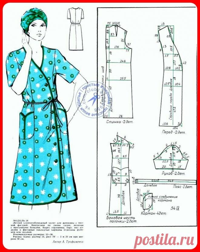 Ретро выкройки: женские домашние халаты. Размеры 44-58. | Vasha Economka | Яндекс Дзен