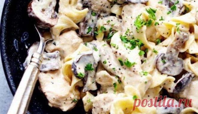Рецепт пасты с курицей и шампиньонами