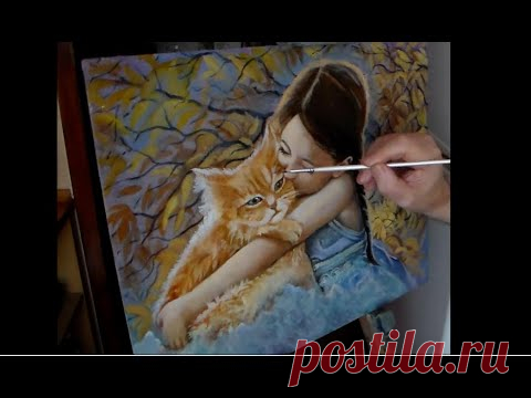 Как рисовать портреты маслом. Рисуем девочку с кошкой