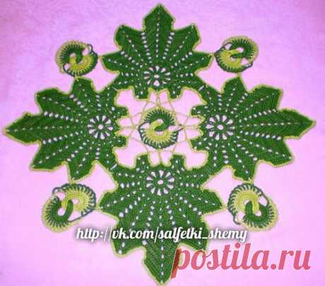 Салфетка "Кленовый лист".
#вязание_крючком #салфетки_крючком #рукоделие #схемы_крючком #crochet #crochetdoily #knitting