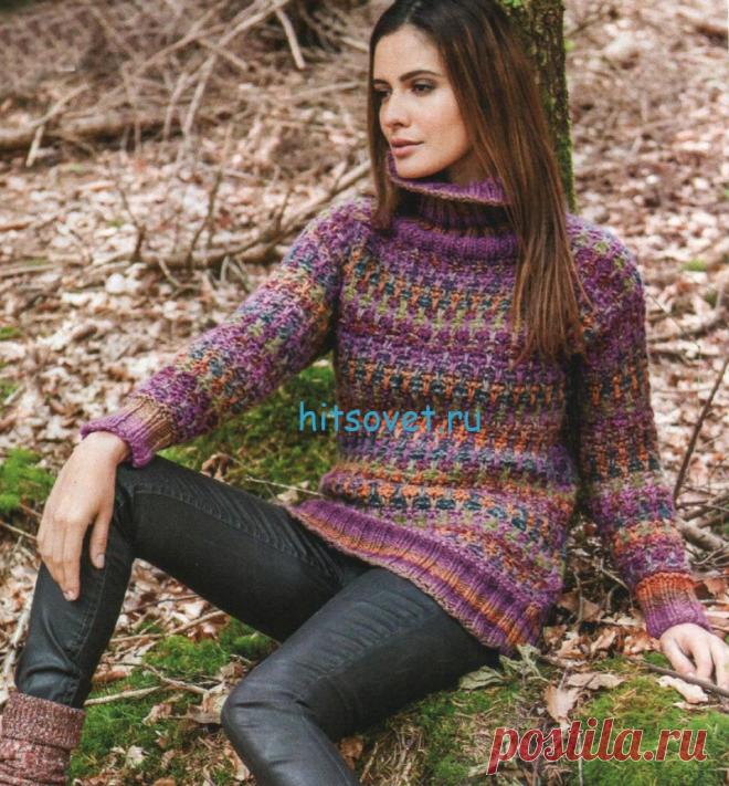 Женский вязаный свитер со схемой - Хитсовет Женский вязаный свитер со схемой. Для вязания свитера Вам потребуется: 300 (350) г рыжей/коричневой/фиолетовой (цв. 12) пряжи Lana Grossa