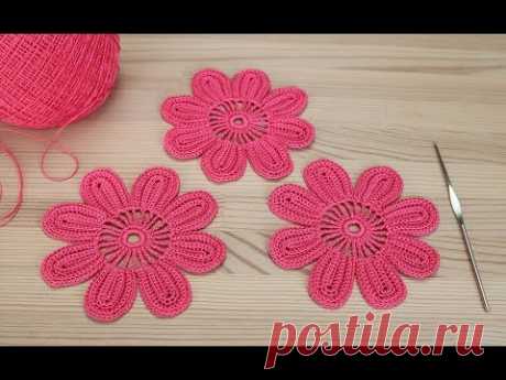 Вязание простого ЦВЕТКА для ирландского кружева Lesson crochet flowers