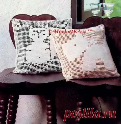 Подушки &quot; Зоопарк&quot; в технике филе - вязание крючком