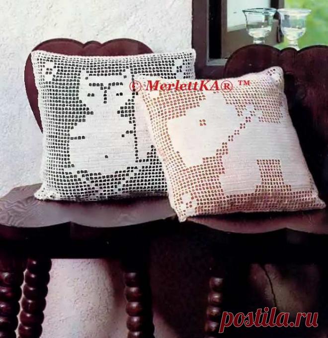 Подушки " Зоопарк" в технике филе - вязание крючком