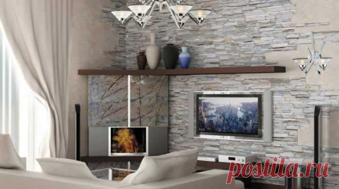 Декоративный камень в интерьере гостиной (44 фото): отделка стен комнаты в сочетании с искусственным камнем