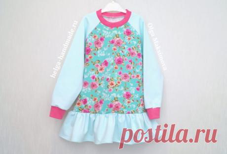 Платье с оборкой по выкройке свитшота своими руками В этой статье покажу, как по выкройке свитшота пошить платье с оборкой, воланом или складками. Выкройка свитшота на рост 68-152 см.