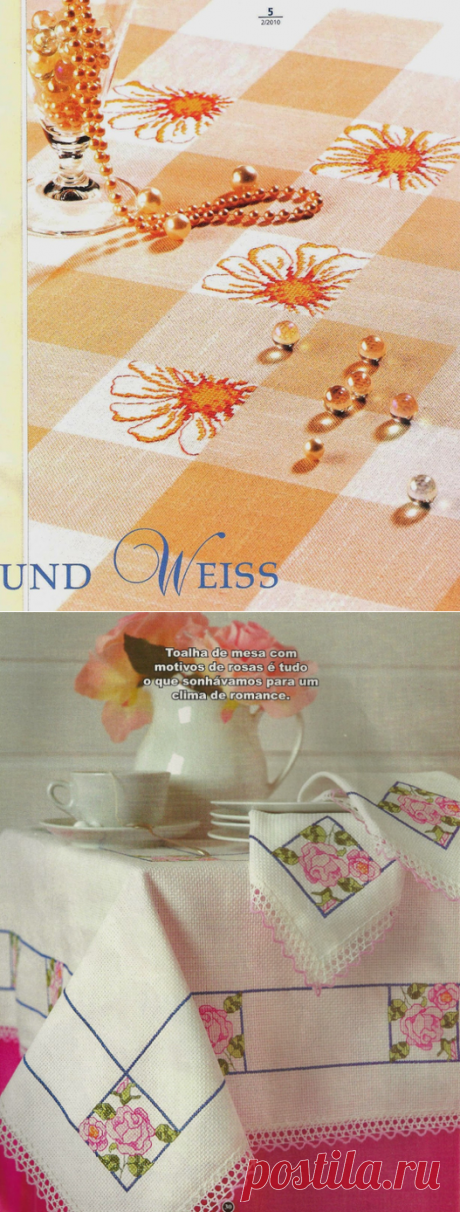 Цветочные идеи для вышивки скатерти в клеточку. Схемы