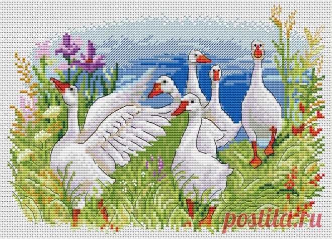 Вышивка крестиком JPG Гуси Цифровая загрузка | Etsy