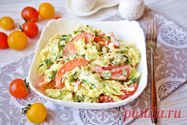 Салат пекинская капуста помидоры сыр рецепт с фото пошагово - 1000.menu