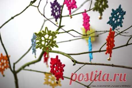 Снежинки с бубенцами. Крючком. МК. / Обсуждение на LiveInternet - Российский Сервис Онлайн-Дневников