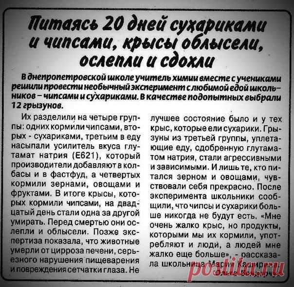 Питаясь 20 сухариками и чипсами, крысы облысели, ослепли и сдохли
Детям