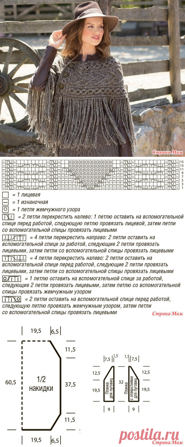 Накидка с застёжкой на пуговицы - Вязание - Страна Мам