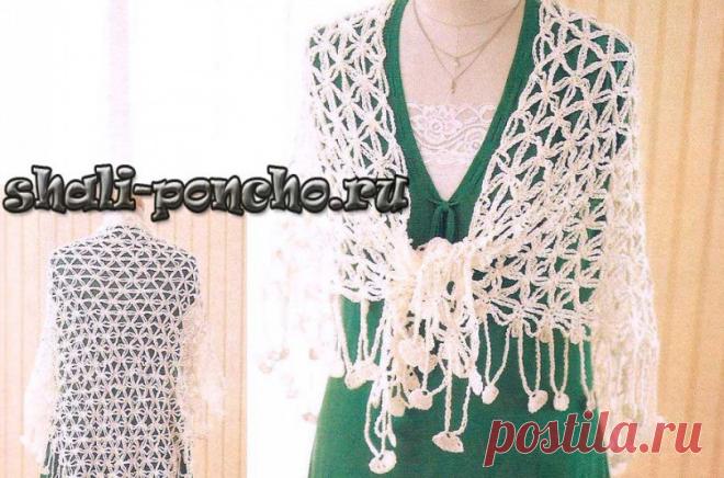 Шаль простым сетчатым узором