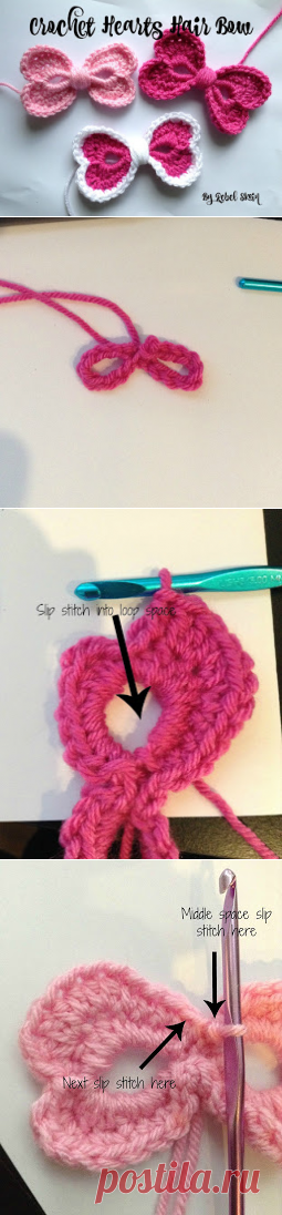 Rebel Skein: Crochet Hearts Hair Bow