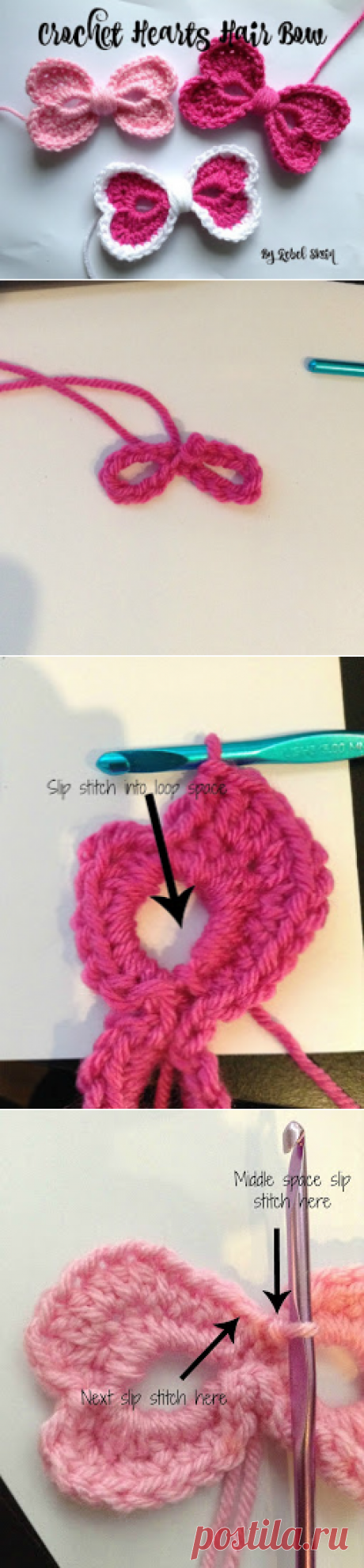 Rebel Skein: Crochet Hearts Hair Bow