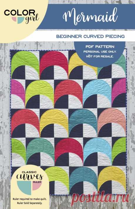 Mermaid Quilt Pattern - Color Girl Quilts by Sharon McConnell Modern quilting at its best! Choose your favorite colors and sew your own Mermaid. Try options with this versatile design to create your own unique look.