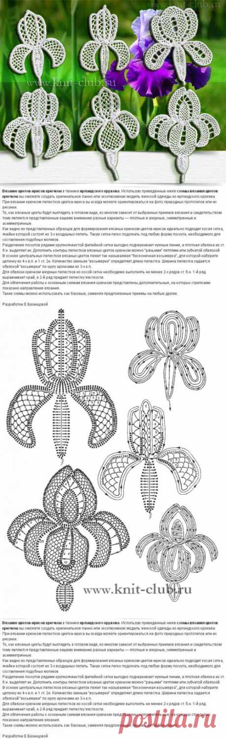 Вязание цветов-ирисов крючком