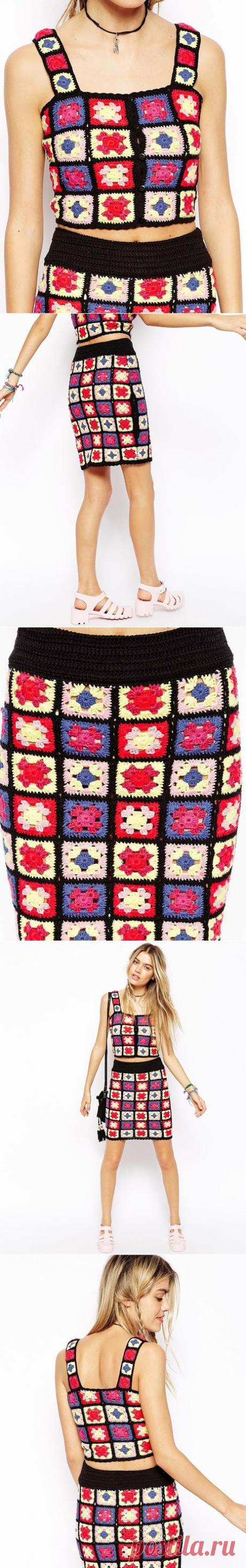 Outstanding Crochet: ASOS Premium Patchwork Crochet Bralet. ASOS Premium Skirt In Patchwork Crochet