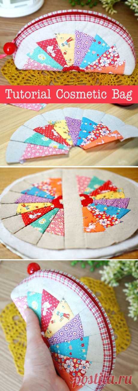 How to make tutorial cosmetic bag purse fabric sewing quilt patchwork. DIY Tutorial in Pictures. https://www.handmadiya.com/2015/10/patchwork-cosmet…
