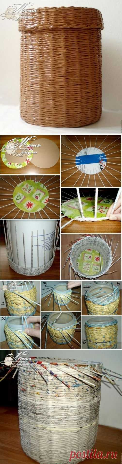 Плетем красивый короб с крышкой