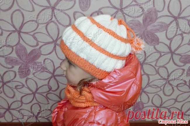 . Детская шапочка спицами Всем большой привет! Я к Вам с очередной шапочкой ))) Вязать ее не планировала, но т. к. был связан снуд и гетры (гетры я распустила из-за ненадобности), то решила к снуду связать шапулю.