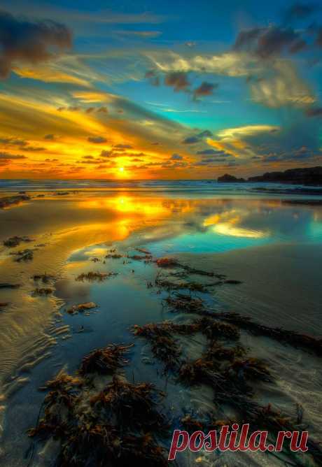 Sunset and calm seas by the breakwater in Bude Cornwall, England.  |Yoshihiro Ogawa приколол(а) это к доске Sunset / Sunrise