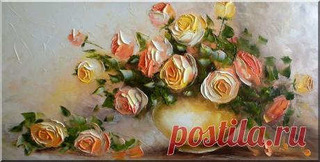 Розы мастихином от польской художницы Ewa Bartosik и Омар Хайям о розе. (часть-4).