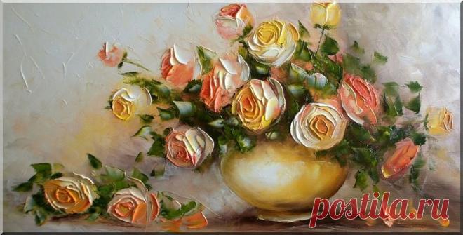 Розы мастихином от польской художницы Ewa Bartosik и Омар Хайям о розе. (часть-4).