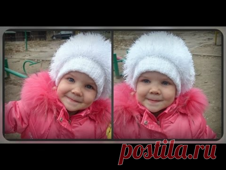 зимняя шапка на девочку 4 -  5 лет.  вязание спицами, травкой