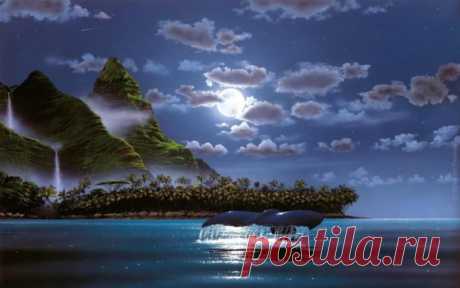 Тайный остров.
///*\\\
Александр Шандр.
\\\*///
ПЛЕЩУТСЯ В МОРЕ РУСАЛКИ,
В СВЕТЕ ОГРОМНОЙ ЛУНЫ.
РЯДОМ, У КАМЕННОЙ АРКИ
МОРСКИЕ ПАСУТСЯ СЛОНЫ.
///*\\\
СПИНЫ СВОИ - ЧЕРЕПАХИ
РВУТСЯ ЛУНЕ ПОКАЗАТЬ.
В МОРЕ ОСТАВИВ ВСЕ СТРАХИ,
ПАНЦИРЬ НА ОСТРОВЕ СНЯТЬ.
\\\*///
КРЫЛЬЯ СКОРЕЕ РАСПРАВИТЬ,
ЗВЁЗДАМ НА ВСТРЕЧУ ЛЕТЕТЬ.
НЕБО, СОЗДАТЕЛЯ СЛАВИТЬ,
В АНГЕЛЬСКОМ ХОРЕ ТАМ ПЕТЬ.
///*\\\
ВЫЙДУТ РУСАЛКИ НА СУШУ,
ТАНЕЦ ЛЮБВИ ТАНЦЕВАТЬ.
ДИВНОЕ ПЕНИЕ СЛУШАТЬ,
БЕГАТЬ, РЕЗВИТЬСЯ, ИГРАТЬ.
\\\*///
В БАБОЧЕК ВДРУГ ПРЕВРАТЯТСЯ