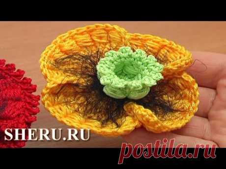 Урок How To Make Poppy Flower Tutorial 68 часть 2 из 3 Цветы вязаные крючком - YouTube