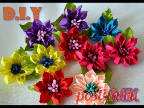 🌺 Цветы из лент 2.5cm/🌺 Очень легкий вариант/🌺 Ribbon Flowes/Tutorial/D.I.Y