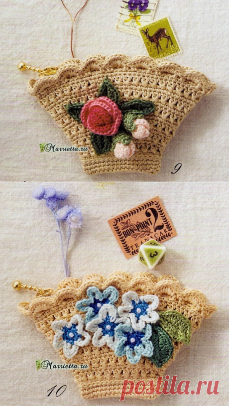 Кошельки «Корзинки с цветами» крючком
