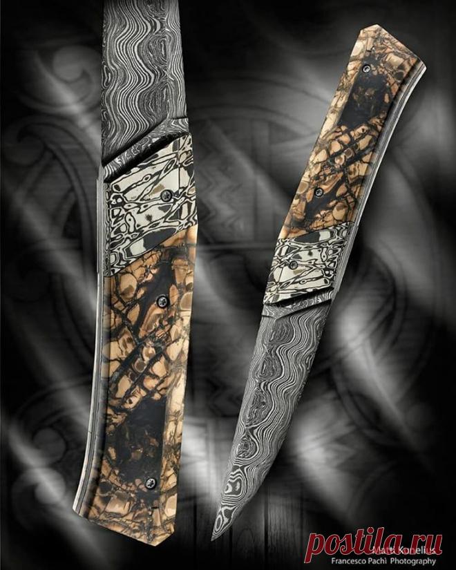 Нож от Matti Kunelius. Дамасская сталь. Стабилизированная кость мамонта.