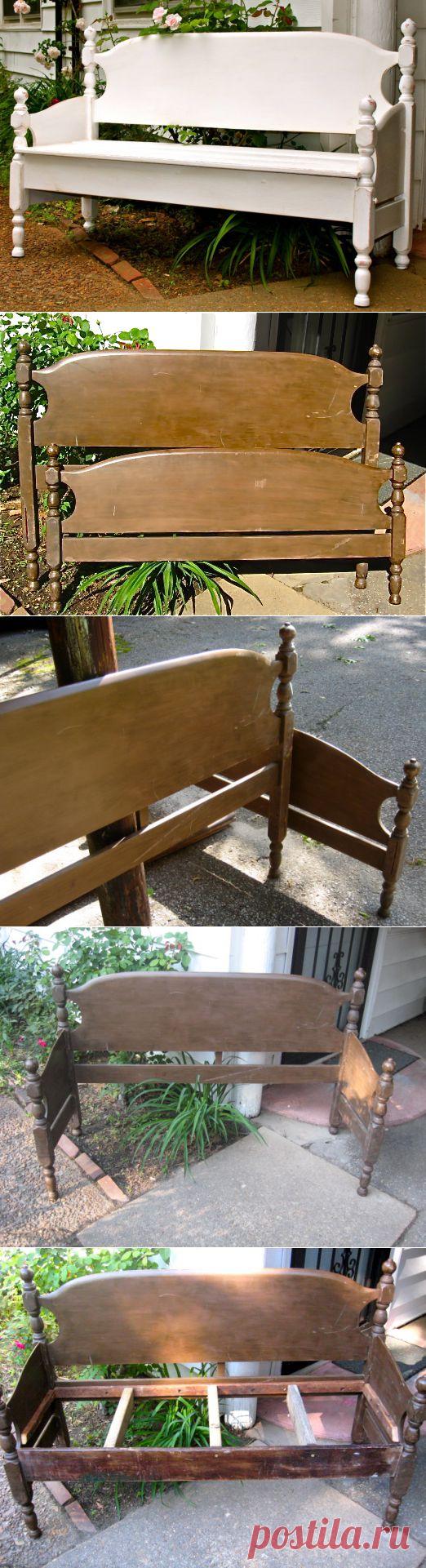 Самодельная садовая скамья из спинок кроват