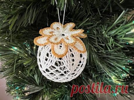 Шарик для новогодней ёлки крючком - #6