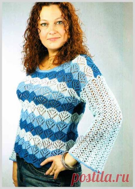 Ажурный пуловер спицами и крючком | Вязание спицами, вязание крючком | Мир увлечений современной женщины.