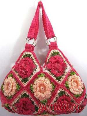 Вязаные сумки с цветочным мотивом.Идеи.