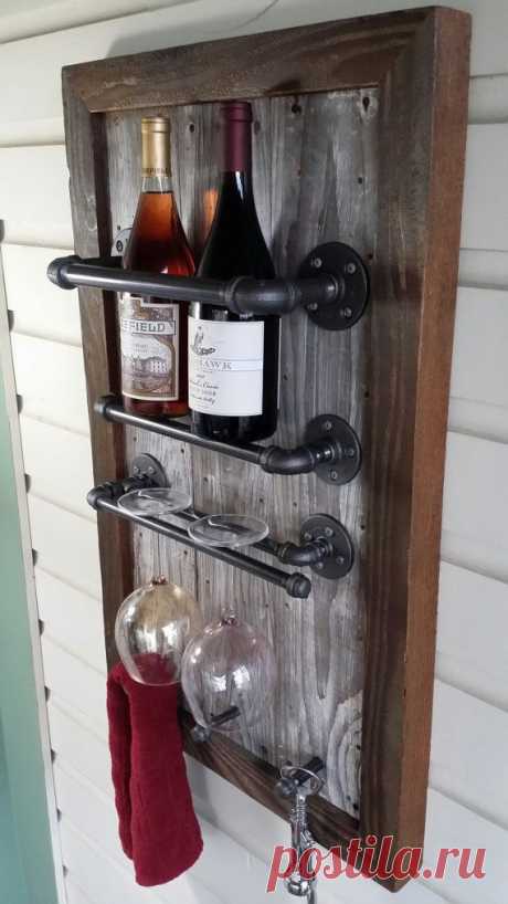 Wine Rack, Reclaimed Wood, barn wood, Industrial, pipe