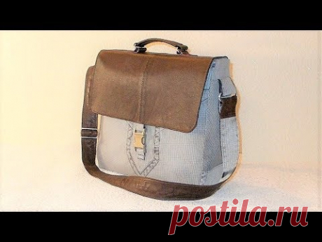 Мужская сумка #3 из джинсов и кожи. Men's bag # 3 of jeans and leather.