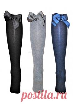 Утепленные гольфы для девочки с бантиком и жемчужиной