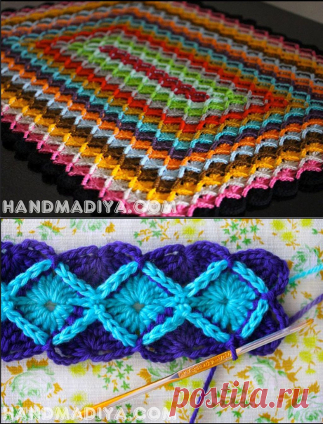 Прямоугольный плед баварской вязкой. Plaid Bavarian knitting ~ HandMadiya.com