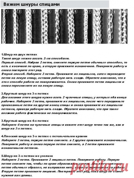 Шнуры спицами.