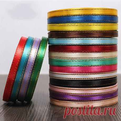 (25 Ярдов/рулон) 6 мм Золото Края Ленты Атласные Ленты Подарочная Упаковка Рождество Ленты Свадьба Декоративные ремесла Ленты купить на AliExpress