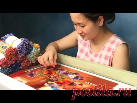 Hand Embroidery Art - Embroidery Flowers - Flower Vase Embroidery